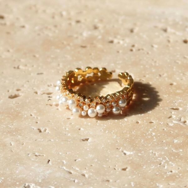 Golden Pearl Glow Ring | 18K Gold Plated, Cubic Zirconia